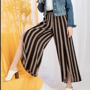 Striped Wide Leg Split Pant